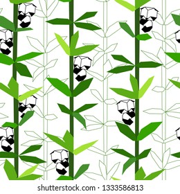 Seamless pattern with origami panda and bamboo. Abstract and geometric animal pattern. Nursery background. Cute panda. Vector illustration. For cloth, banners.