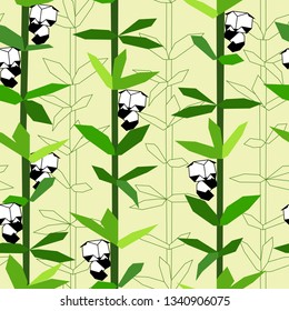 Seamless pattern with origami panda and bamboo. Abstract and geometric animal pattern. Nursery. Cute panda. Vector illustration. For cloth, banners.
