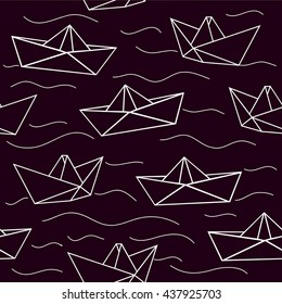 seamless pattern Origami paper boats. cute sea background.