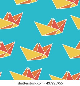 seamless pattern Origami paper boats. cute sea background.