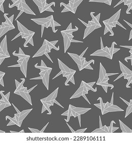 Seamless pattern of origami paper crane illustration in simple grey background