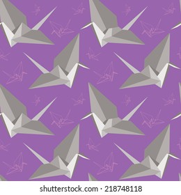 Seamless pattern with origami paper cranes