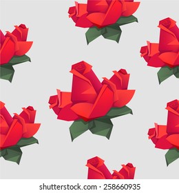 Seamless pattern with origami red roses. Vector illustration.