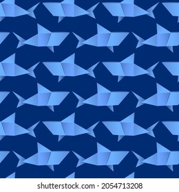 Seamless pattern with origami sharks. Vector illustration for fabric, print, clothing, wrapping paper, wallpaper.