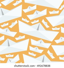 Seamless pattern with origami ships.Nautical vector print.Textile texture