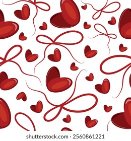 seamless pattern with original hearts with ribbon and bow, design for St. Valentine's Day