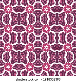 Nahtloses Muster mit originaler, aufwändiger Lila-Ornamentation mit kleinen weißen Blumen. Vektorgrafik