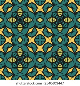 Seamless pattern with original multi-colored ornament imitating stained glass. Version 4. Vector illustration