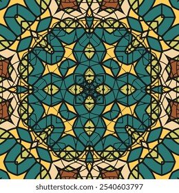 Seamless pattern with original multi-colored ornament imitating stained glass. Version 3. Vector illustration