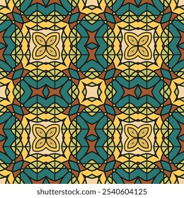 Seamless pattern with original multi-colored ornament imitating stained glass. Version 2. Vector illustration