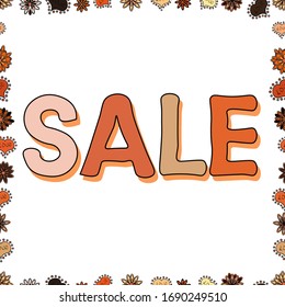 Seamless pattern. Original poster for discount. Bright abstract background with text. Best sale banner. Illustration in beige, white and orange colors. Vector illustration.