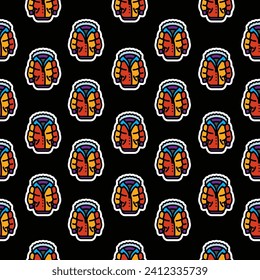 Seamless pattern. Original vector illustration. The badge of a puffed warm winter jacket with a hood. Hand drawn, not AI