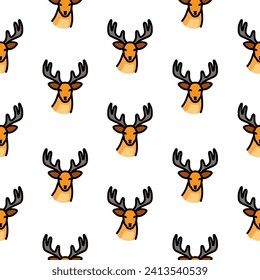 Seamless pattern. Original vector illustration. A deer icon with big horns. Hand drawn, not AI