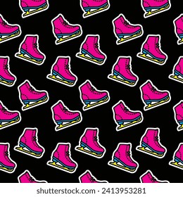 Seamless pattern. Original vector illustration. The icon of ice skates, or figure skating. Hand drawn, not AI