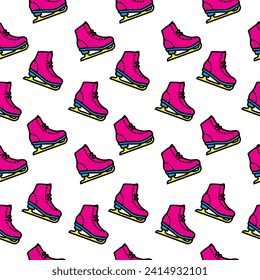 Seamless pattern. Original vector illustration. The icon of ice skates, or figure skating. Hand drawn, not AI