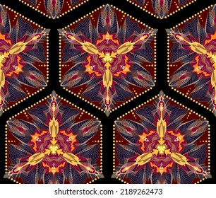 Seamless pattern ornament. Abstract background with eastern design. Kaleidoscopic style. Luxury ornate honeycomb drawing for fabric, print, wallpaper. Fantasy decoration. Vector illustration.