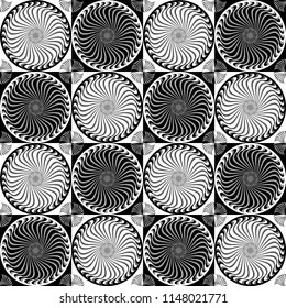 Seamless pattern ornament with abstract spirals, black and white vector image.