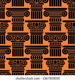Seamless pattern, ornament of antique orders, capitals, column parts.