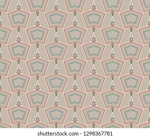 Seamless pattern, ornament. Consists of simple geometric elements located on a light background. Used five colors.