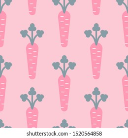 Seamless pattern, ornament of cute, stylized pink carrots