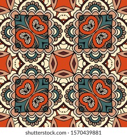 Seamless pattern with ornament in ethnic style. Ceramic tile. Print for fabric.
