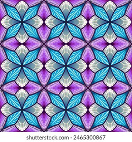 Seamless pattern ornament. Fantasy abstract background with optical illusions. Geometric illustration with floral motifs. Print for fabric, embroidery, wrapping, carpet, wallpaper. Vector drawing.