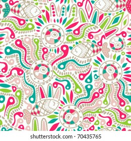seamless pattern with ornament and fish