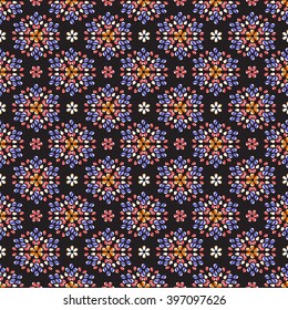 Seamless pattern with an ornament in folk style. The effect of a kaleidoscope. Vector background. 