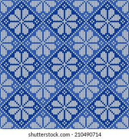 Seamless pattern ornament on the knitted texture. Vector illustration