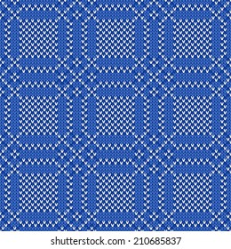 Seamless pattern ornament on the knitted texture. Vector illustration