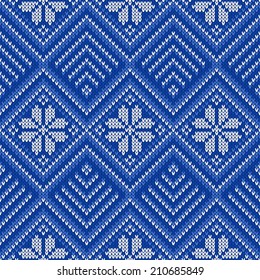Seamless pattern ornament on the knitted texture. Vector illustration