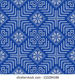 Seamless pattern ornament on the wool knitted texture. Vector illustration