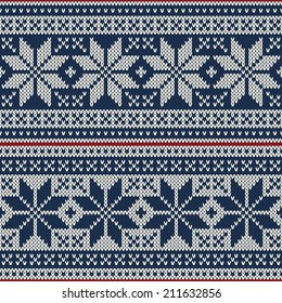 Seamless pattern ornament on the wool knitted texture. Vector illustration