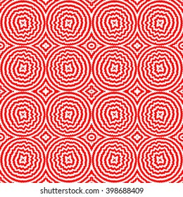 Seamless pattern with ornament. Optical illusion red white abstract background. Abstract repeated shape wallpaper. Vector illustration