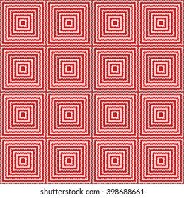 Seamless pattern with ornament. Optical illusion red white abstract background. Abstract repeated squared shape wallpaper. Vector illustration