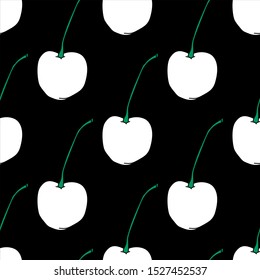 Seamless pattern, ornament of simple hand drawn white berries, cherries.