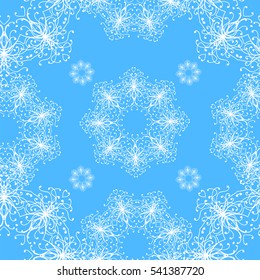 Seamless pattern. Ornament of snowflakes. Textile. Wrapping paper. Background.