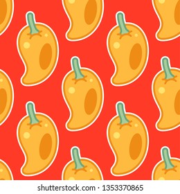 Seamless pattern, ornament of stylized ripe yellow pepper. Cartoon, sticker style. 