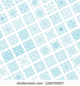 seamless pattern. ornament with symmetrycal mandalas. fancy hand drawn tiles