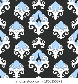 
seamless pattern from the ornament. vector illustration of blue flowers on a gray background.