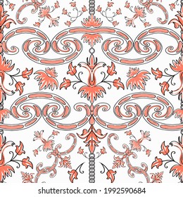 Patrón sin brillo con adorno. Vintage. De estilo barroco. Fondo decorativo para papel pintado, papel, textil. Estilo folclórico.