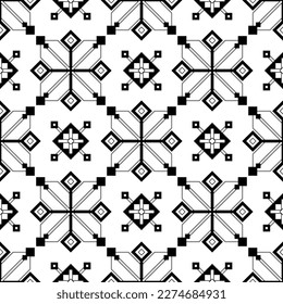 Seamless Pattern with Ornamental Composition Inspired by Ukrainian Traditional Embroidery. Ethnic Motif, Handmade Craft Art. Ethnic Design Element. Coloring Book Page. Vector Contour Illustration