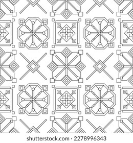 Seamless Pattern with Ornamental Composition Inspired by Ukrainian Traditional Embroidery. Ethnic Motif, Handmade Craft Art. Ethnic Design Element. Coloring Book Page. Vector Contour Illustration