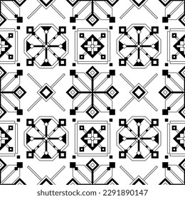 Seamless Pattern with Ornamental Composition Inspired by Ukrainian Traditional Embroidery. Ethnic Motif, Handmade Craft Art. Ethnic Design Element. Coloring Book Page. Vector Contour Illustration