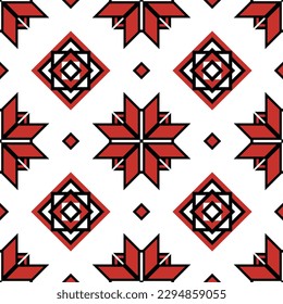 Seamless Pattern with Ornamental Composition Inspired by Ukrainian Traditional Embroidery. Ethnic Motif, Handmade Craft Art. Ethnic Design Element. Vector Illustration