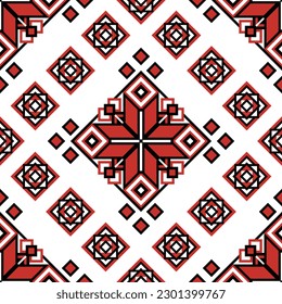 Seamless Pattern with Ornamental Composition Inspired by Ukrainian Traditional Embroidery. Ethnic Motif, Handmade Craft Art. Ethnic Design Element. Vector Illustration