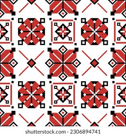 Seamless Pattern with Ornamental Composition Inspired by Ukrainian Traditional Embroidery. Ethnic Motif, Handmade Craft Art. Ethnic Design Element. Vector Illustration