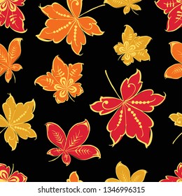 seamless pattern of ornamental fall leaves