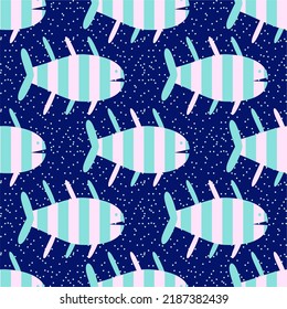 Patrón sin foco de peces ornamentales con puntos de polka. Ornamento vintage para papel pintado, impresión en papel envasado, textiles, afiche. Vector