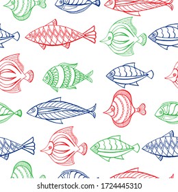 Seamless pattern of ornamental fish. Vector illustration.  Perfect for greetings, invitations, manufacture wrapping paper, textile, web design.